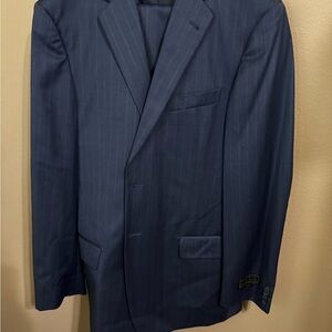 Jos A. Bank Reserve Navy Pinstripe Two Piece Suit. Jacket- 41L  Pants- 35x39